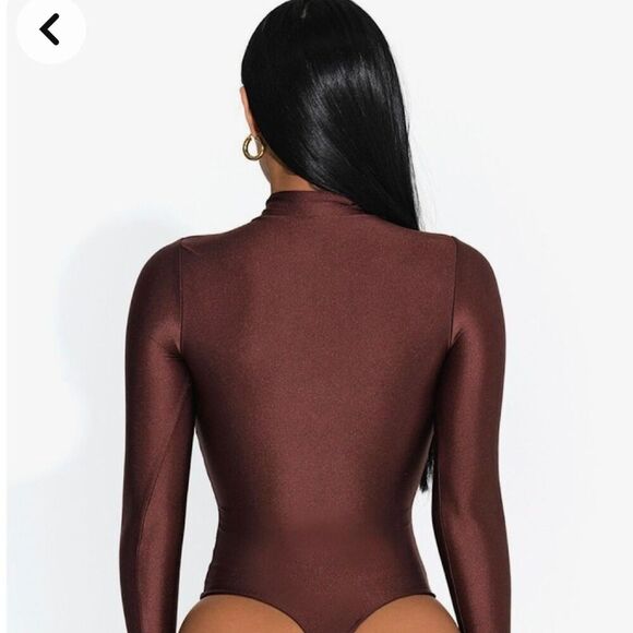 Naked Wardrobe NWOT Shimmer Mock Neck Thong Bodysuit Small - Picture 2 of 8